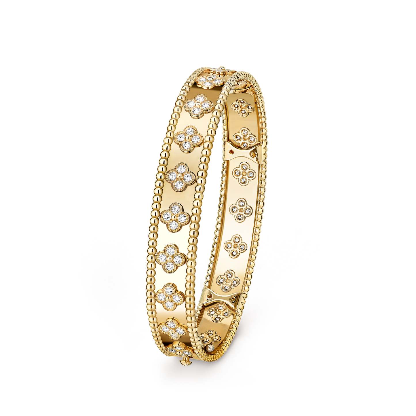 Luxury Gold Clover Bangle Bracelet – Diamond-Style Floral Bangle for Women