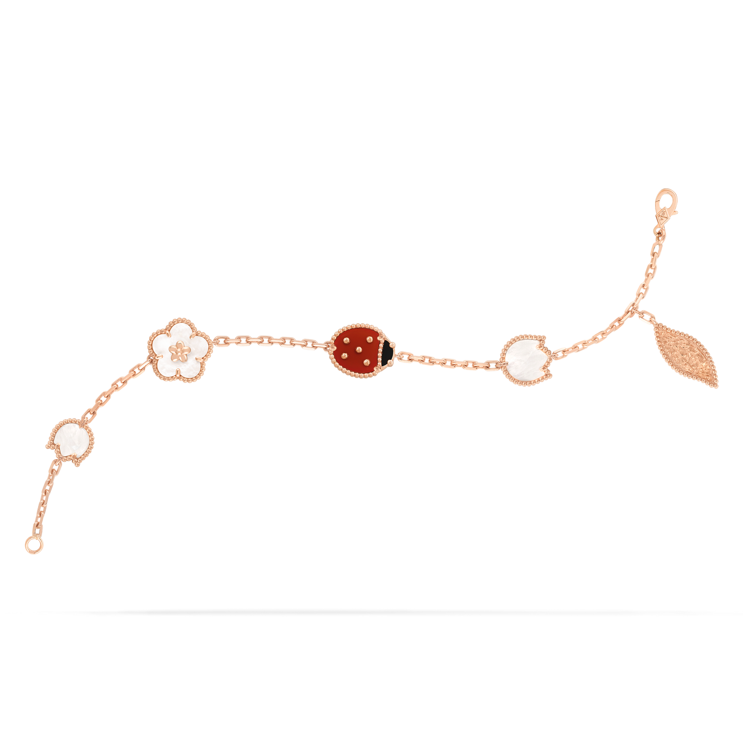 Rose Gold Charm Bracelet – Mother of Pearl & Heart Design Women’s Bracelet