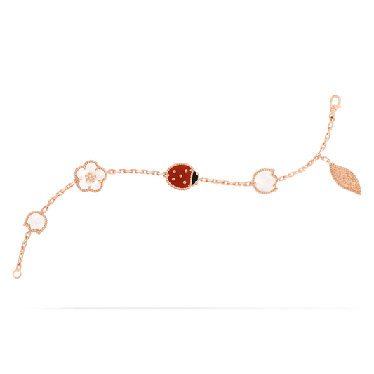 Rose Gold Charm Bracelet – Mother of Pearl & Heart Design Women’s Bracelet